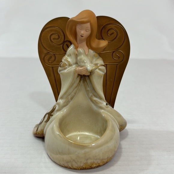Yankee Candle Porcelain Pottery Angel Metal Wings & Dove TeaLight Candle Holder - Picture 7 of 10